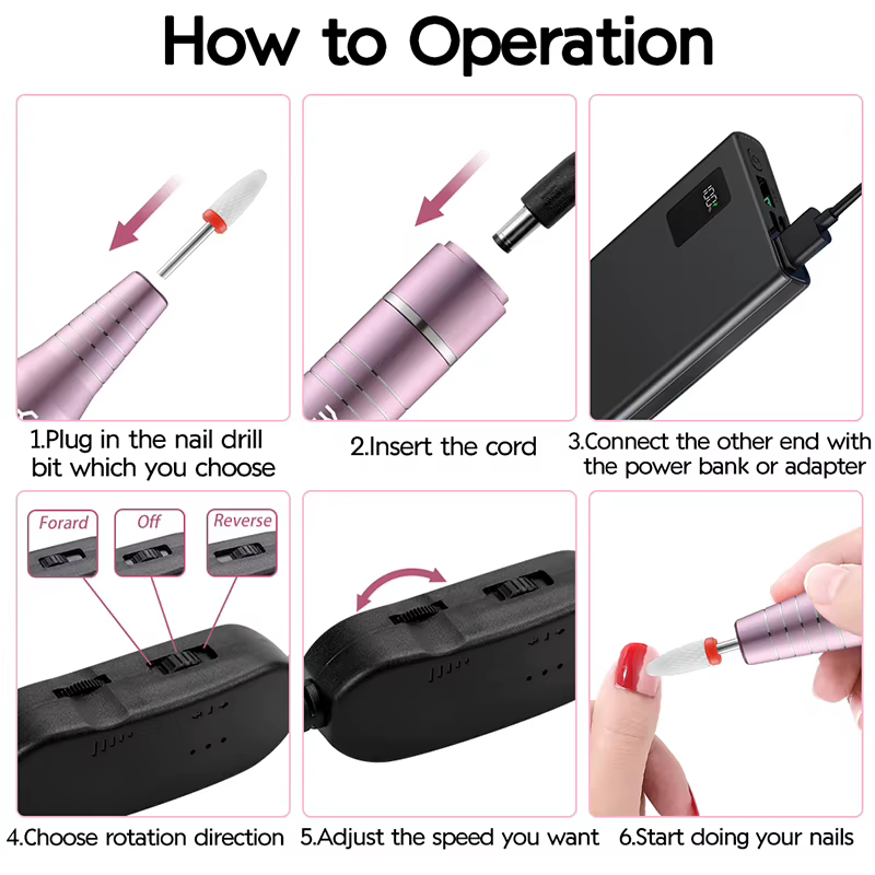 Perceuse à ongles USB 30000 tr/min pour vernis à ongles acrylique fraisage lissage callosités Machin