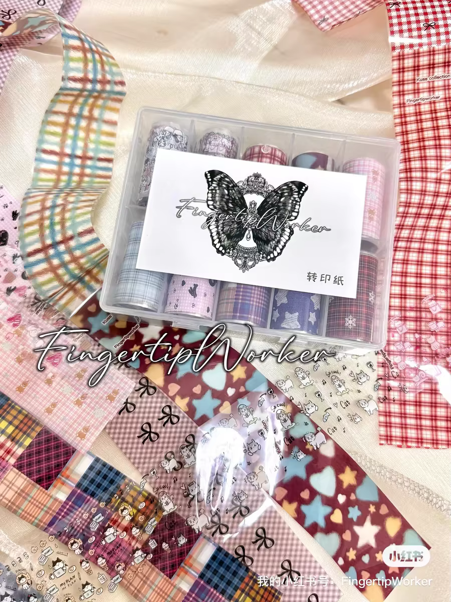 10 rouleaux à carreaux mille oiseaux arc étoiles feuilles à ongles papier de transfert Nail Art auto