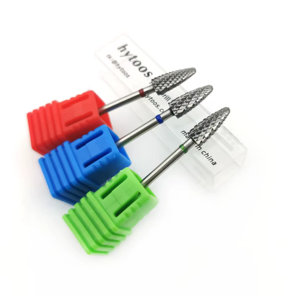 HYTOOS 5mm flamme peu 3/32 carbure forets à ongles manucure bavure enlever Gel électrique fraise acc