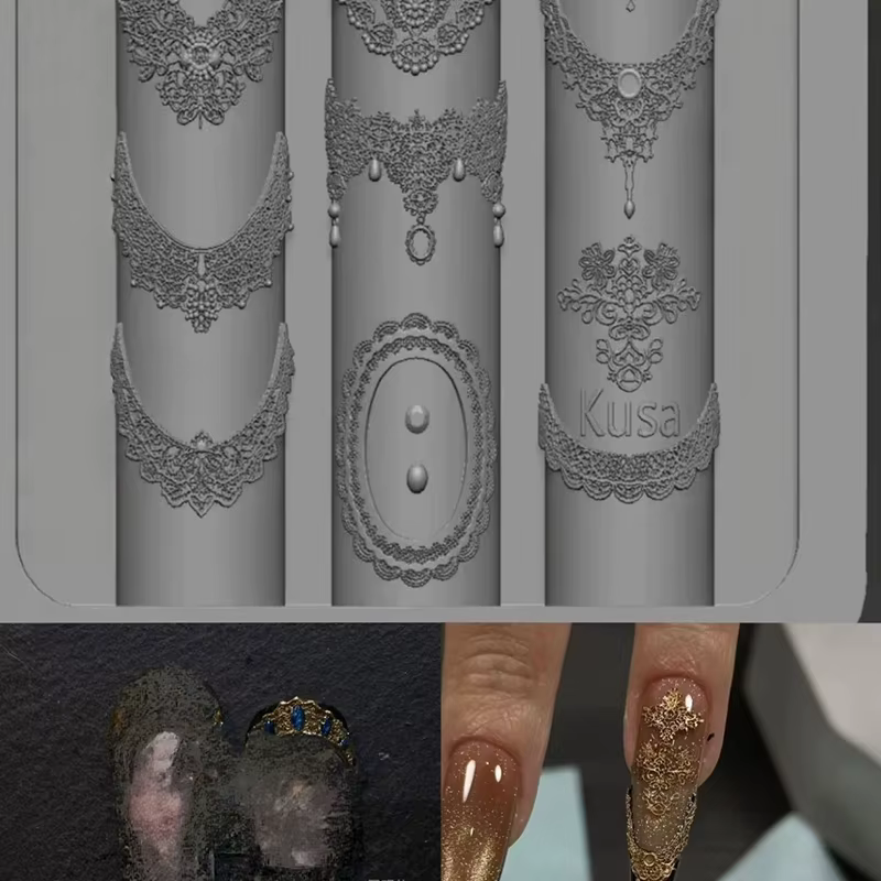 Moule à ongles en dentelle transparente pour femmes, pochoir à ongles en dentelle de conception en r