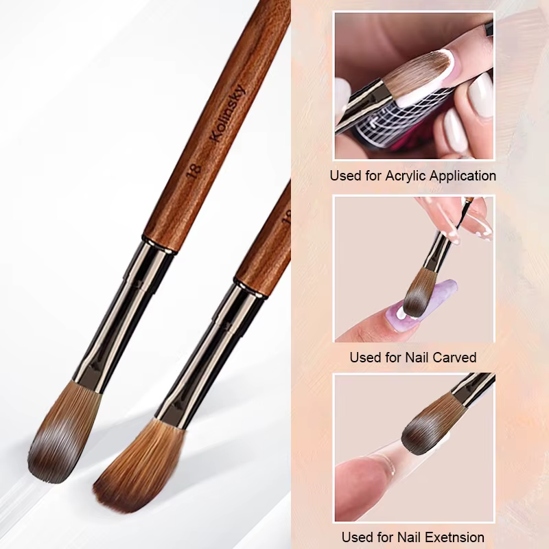Brosse à ongles en acrylique 100% pur Kolinsky, manche en bois de santal, pour Application acrylique
