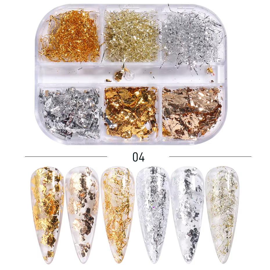Feuille d'aluminium Nail Art Paillettes or argent flocons feuille irrégulière autocollant fil décor 