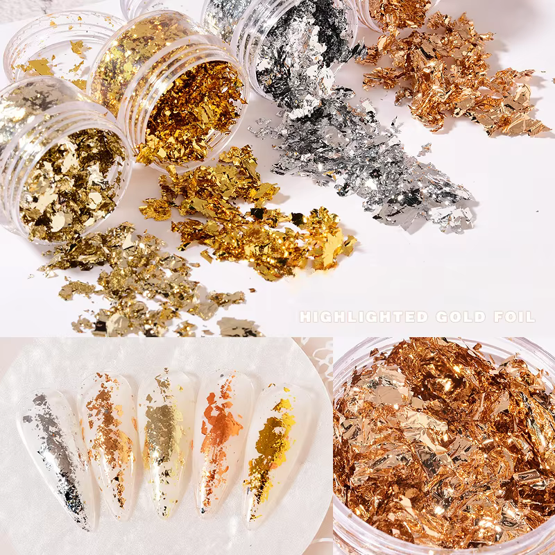 Rose or argent feuille irrégulière papier Fragments Nail Art paillettes autocollant paillettes brico