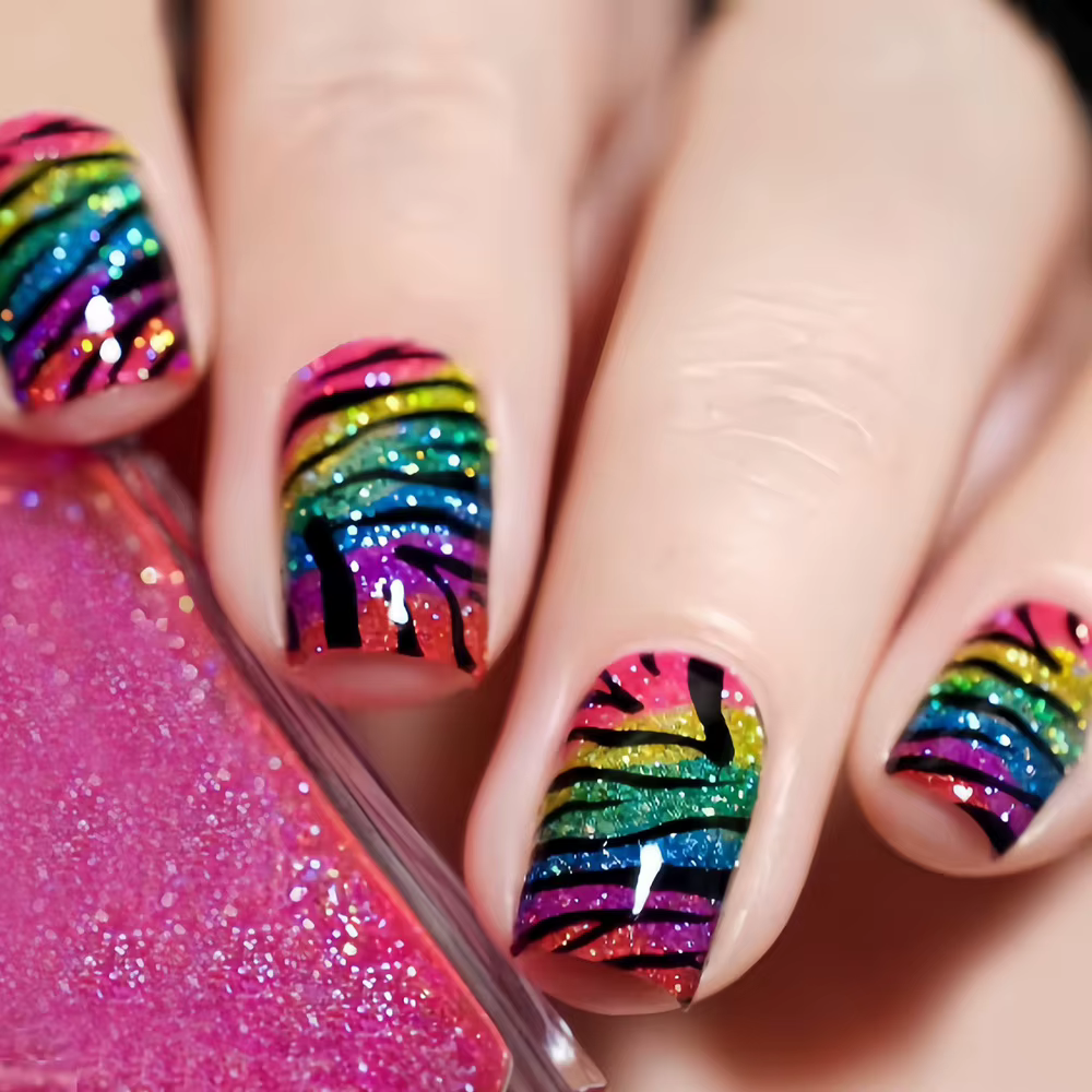 Faux ongles mi-longs pour femmes et filles Y2K, imprimé léopard dégradé coloré, pointes de cercueil
