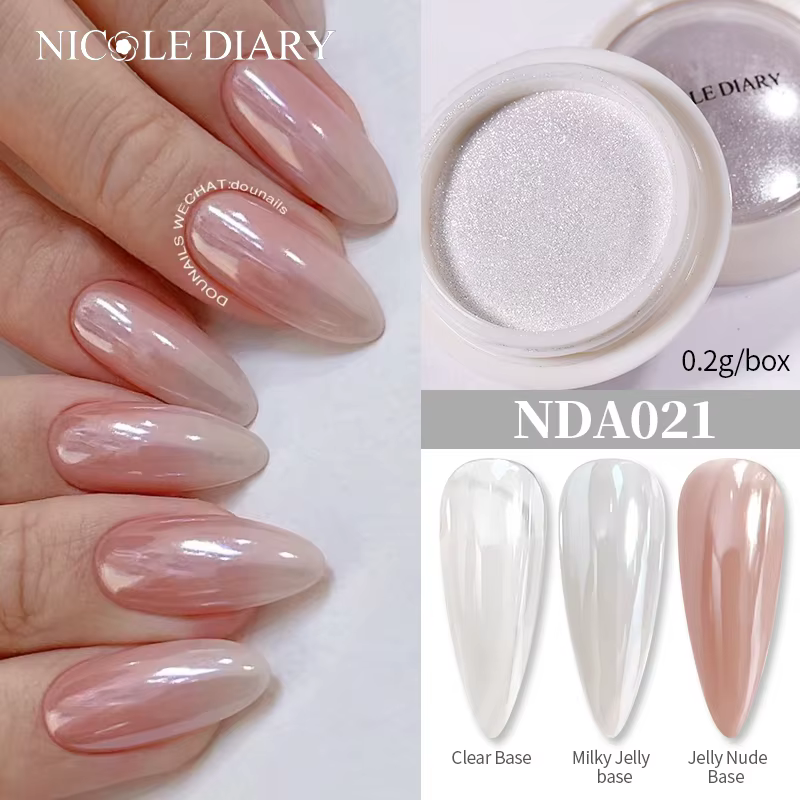 NICOLE DIARY – poudre à ongles en perles blanches brillantes, placage au clair de lune, Pigments eff