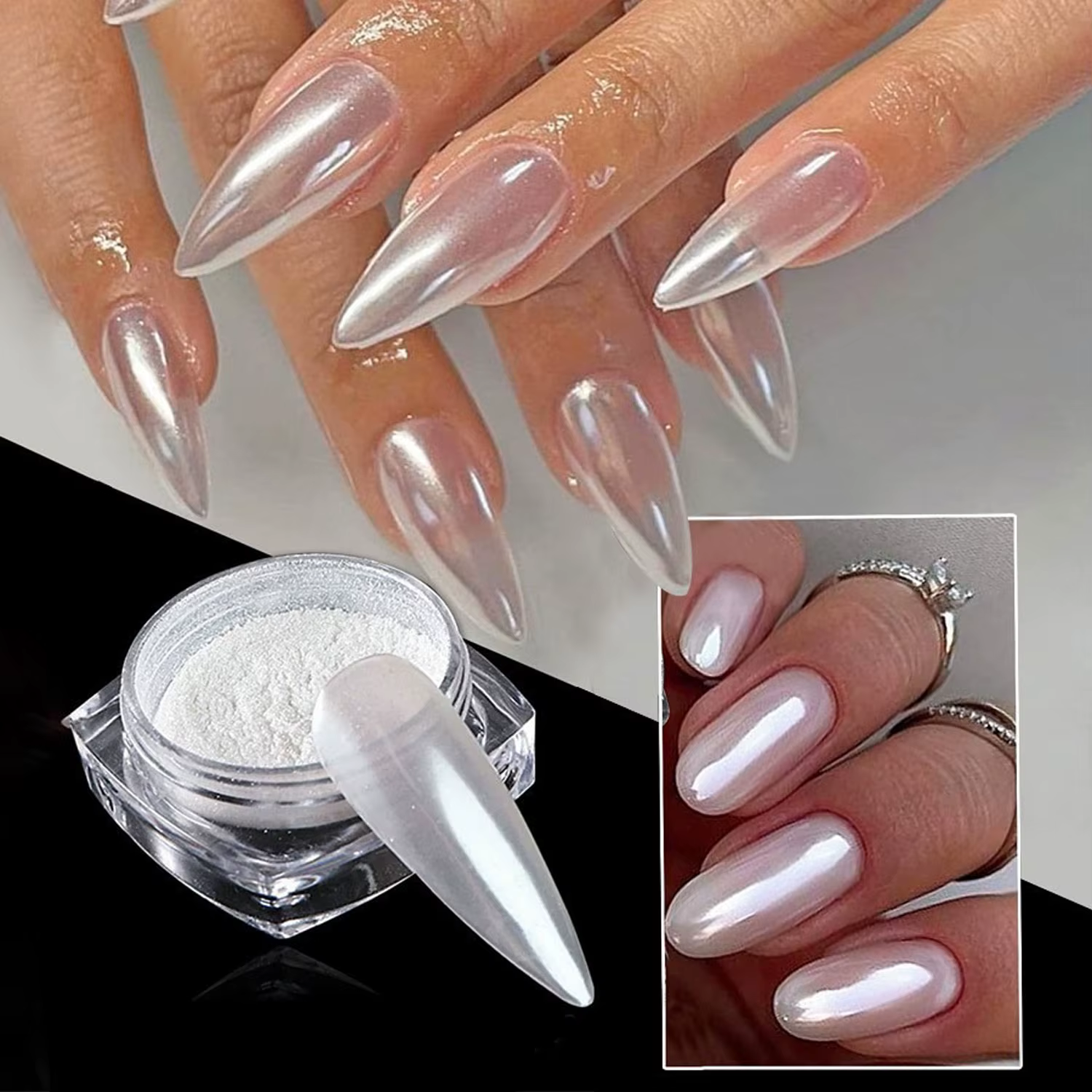 6 couleurs clair de lune perle miroir ongles poudre blanc fines paillettes effet métallique Pigment 