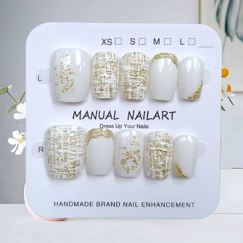 10 pièces fleur dorée oeil de chat lumière luxe Design 3D presse sur les ongles tempérament montrant