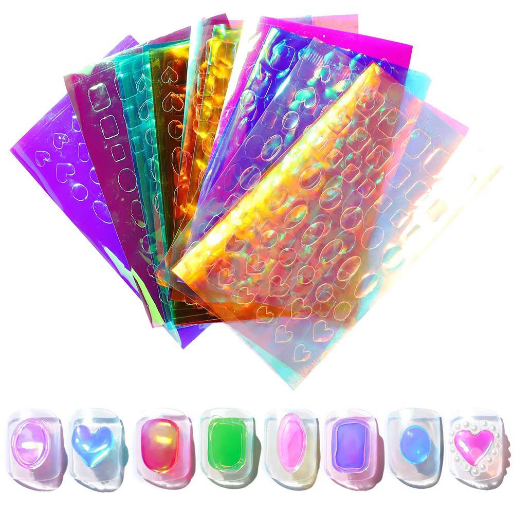 Autocollants en feuille de verre Aurora pour ongles, papier de verre cassé, décalcomanies de film ir