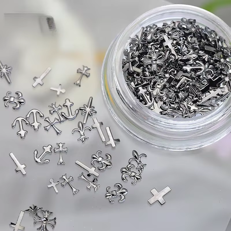 Décorations d'ongles gothiques Dark Cross, ensemble d'accessoires pour ongles en métal 3D en forme d