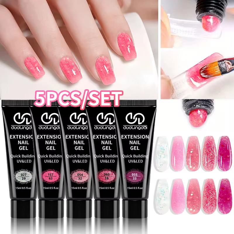 Kit de démarrage Poly Gel pour ongles : 5 couleurs, gel poly naturel transparent, séchage rapide, no