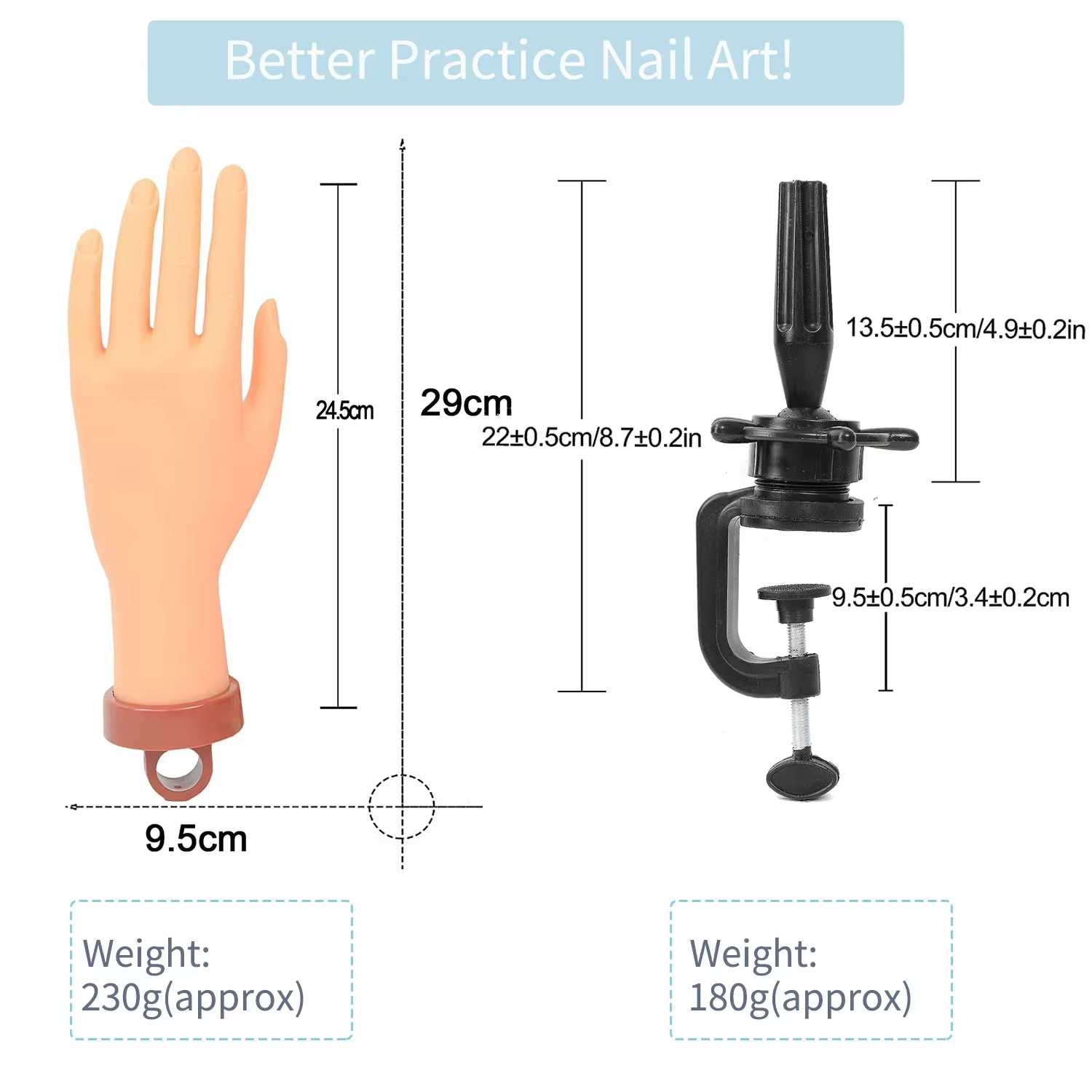 1 ensemble de faux mains pour Nail Art, Flexible, souple, réglable, en plastique, modèle prothétique