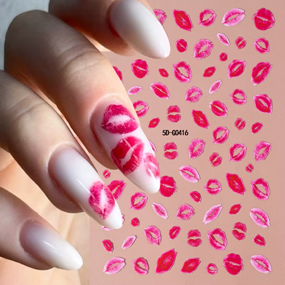 Décalcomanies autocollantes pour les ongles, stickers, lèvres rouges, amour, coeur, jour de Léon, am