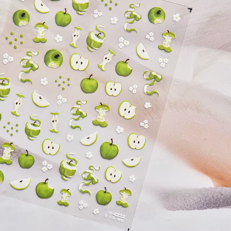 Autocollant 5D gelée pomme rouge pour Nail Art, tranche de pomme de dessin animé, fruits Kawaii, dou