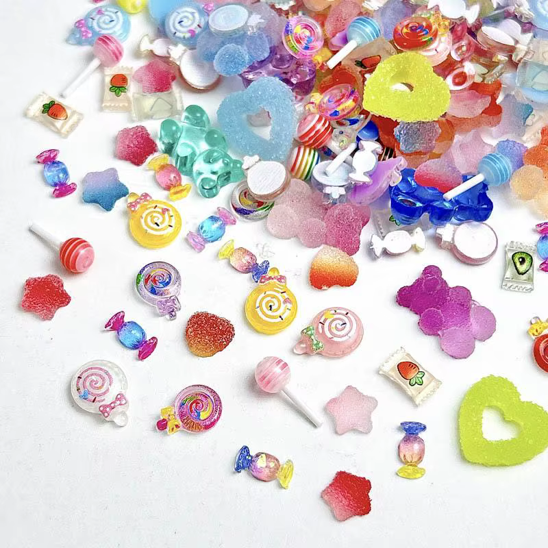Breloques à ongles en résine colorées mélangées, sucette de simulation, ours GUNIBear, série de bonb