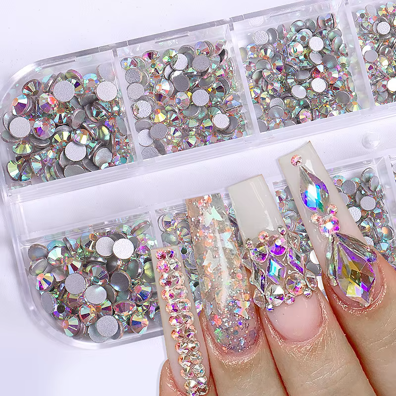 1.5mm-5mm Champagne verre cristal Nail Art gemmes 12 grilles Flatback SS4-SS16 mixte Nail Art strass