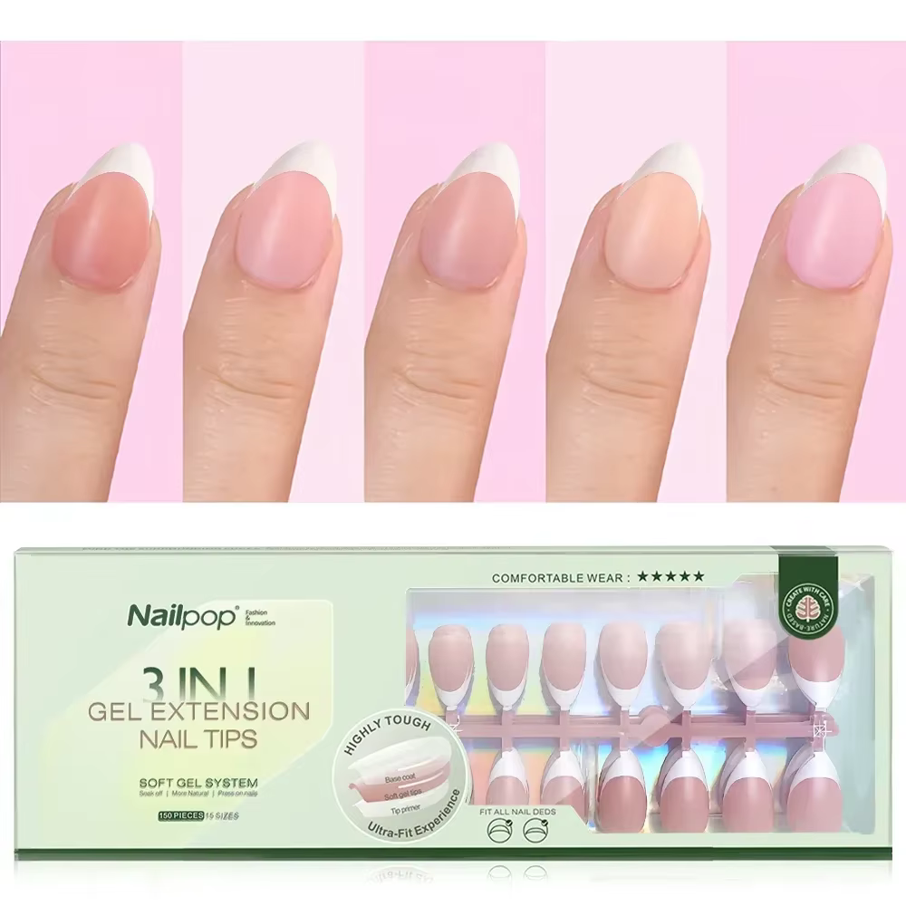 Nailpop 3 en 1 ongles à pointe française pré-colorés presse rapide et facile sur les ongles couvertu