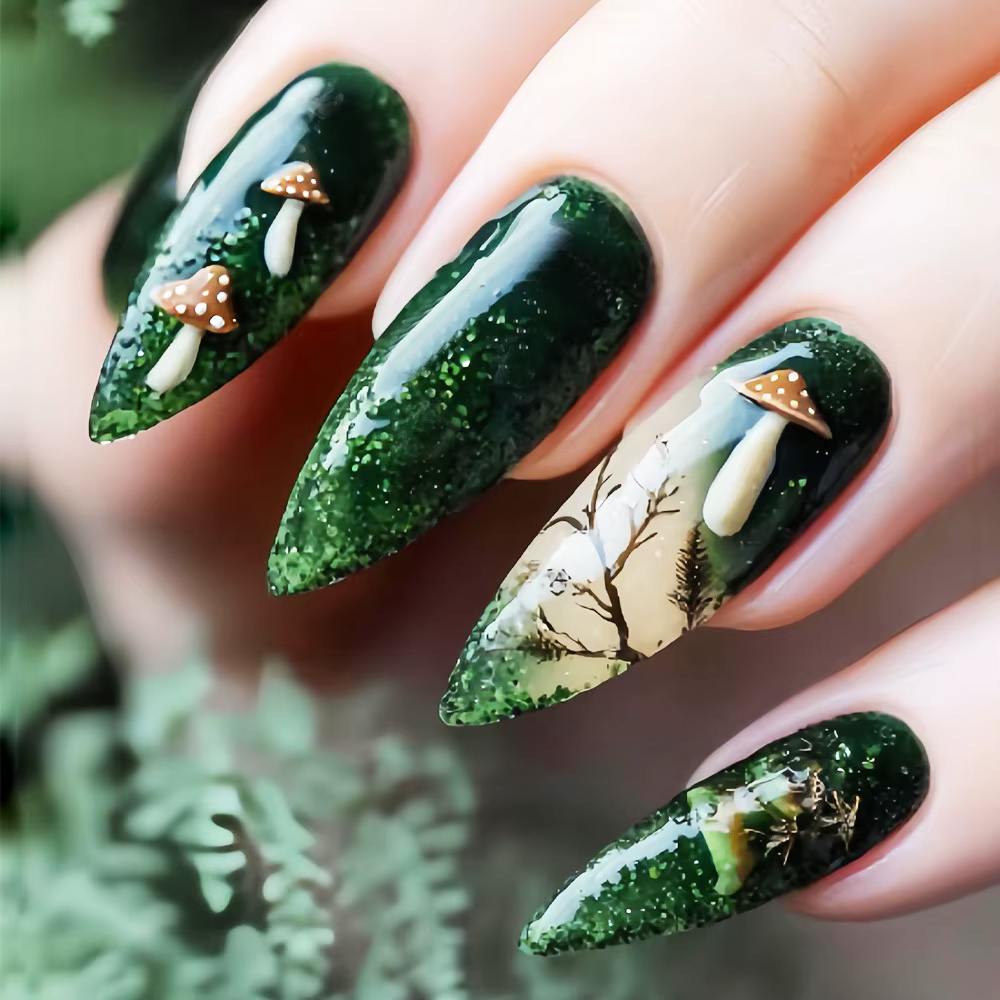 24 pièces/seste faux ongles courts moyens pour femmes filles fleurs colorées plage de champignons po