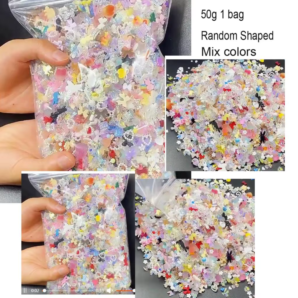 500-600 pièces mixte nœud papillon coeur fleurs breloques pour ongles 3D bonbons couleurs mélangées 