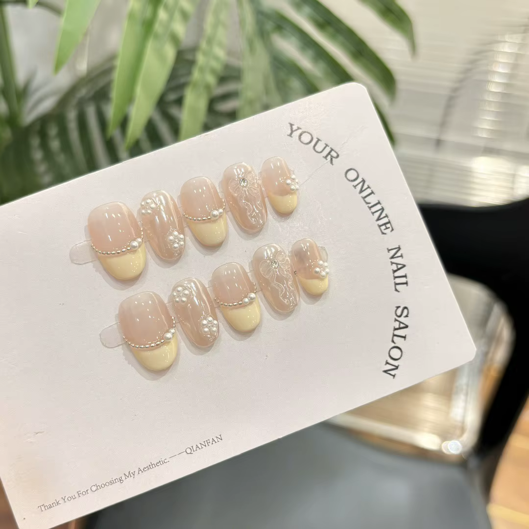Faux ongles à pression faits à la main pour fille énergique, ruban peint à la main, couverture compl