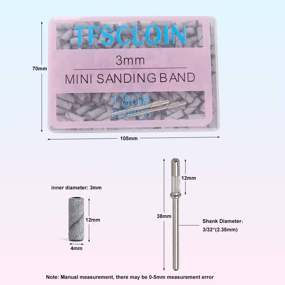 Ensemble de bandes abrasives pour ongles de 3mm, 100/200 pièces, avec mandrin, papier abrasif de gra