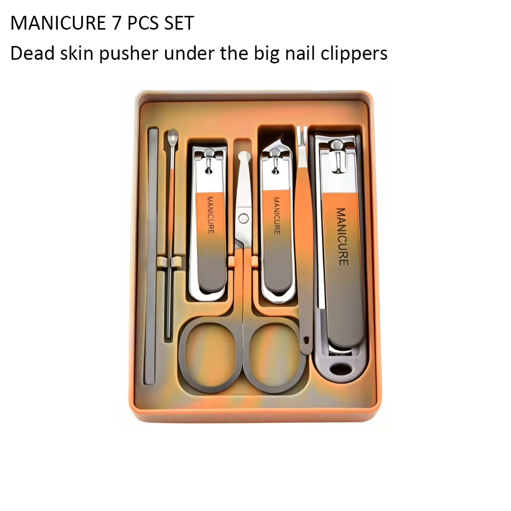 Kit de manucure complet 7 pièces avec coupe-ongles, pousse-cuticules et coupe-ongles portables, cade