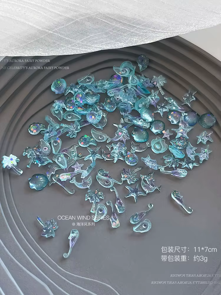 Accessoires d'art ongulaire Onde Océanique Scintillante d'Été, Breloques 3D pour Ongles Coquillage A