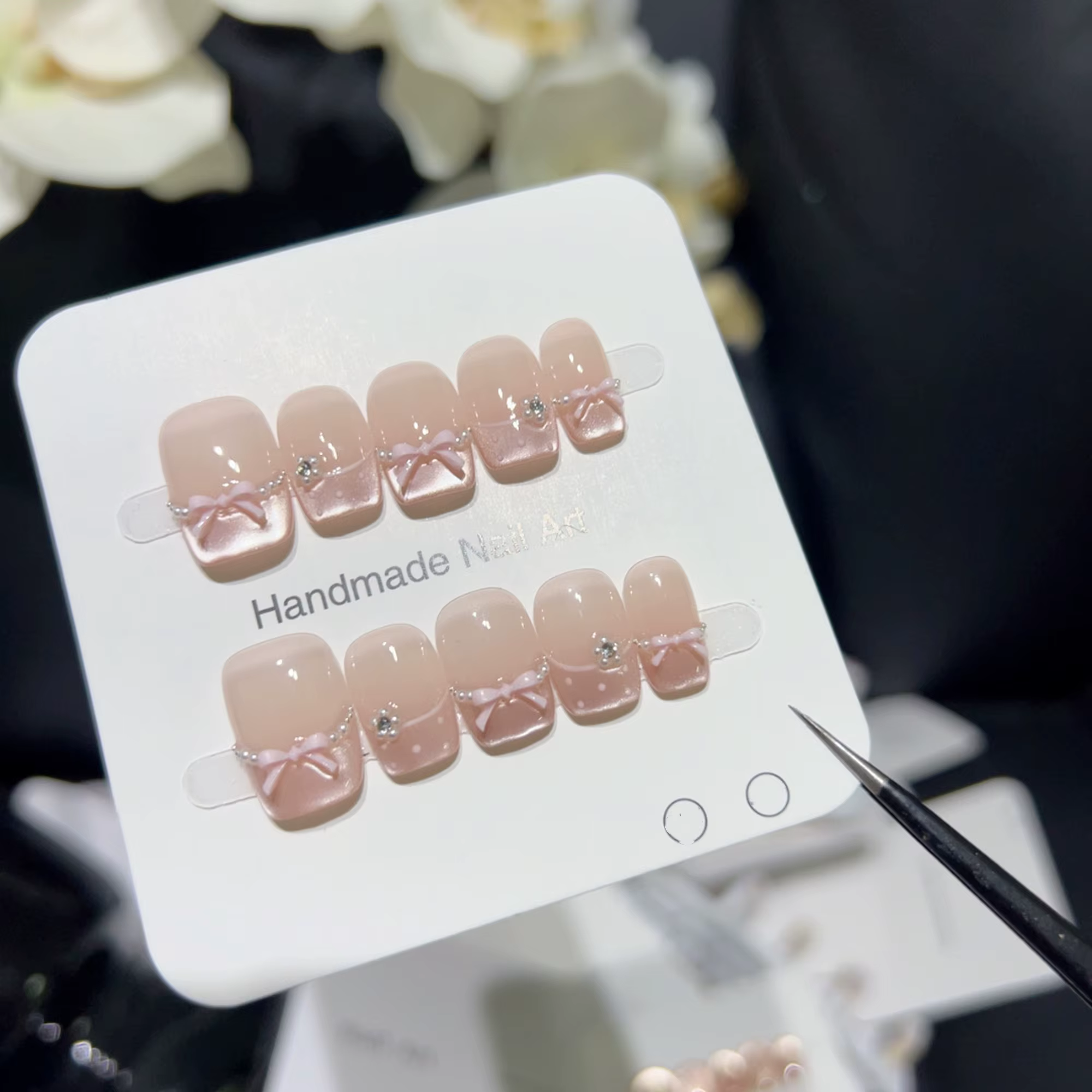 10 pièces haut de gamme style princesse français pur et sensuel, faux ongles faits à la main avec nœ