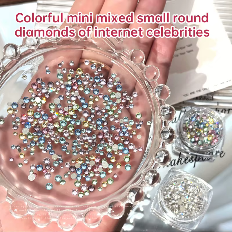 100 pièces verre blanc coloré cristal Nail Art breloques strass Super lumineux fond plat paillettes 