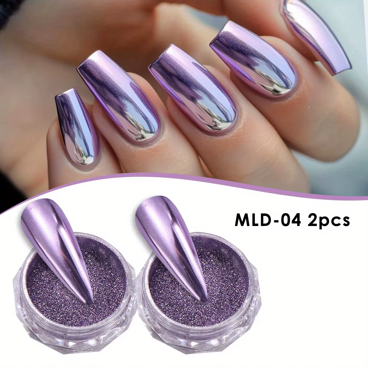 Poudre à ongles chromée miroir violet, 2 pièces, métallique, Style Y2K, poussière brillante, breloqu