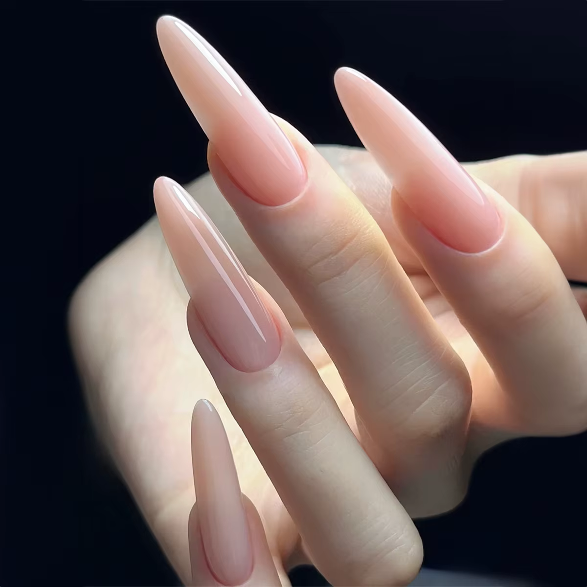 Patch pour faux ongles rose nu, couverture complète portable, forme longue et pointue, Simple, coule