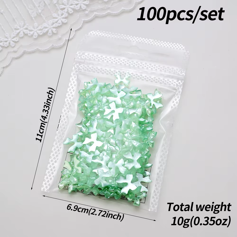 Breloques pour ongles en ruban nacré rose 3D, 100 pièces, nœud papillon en résine Kawaii, décoration