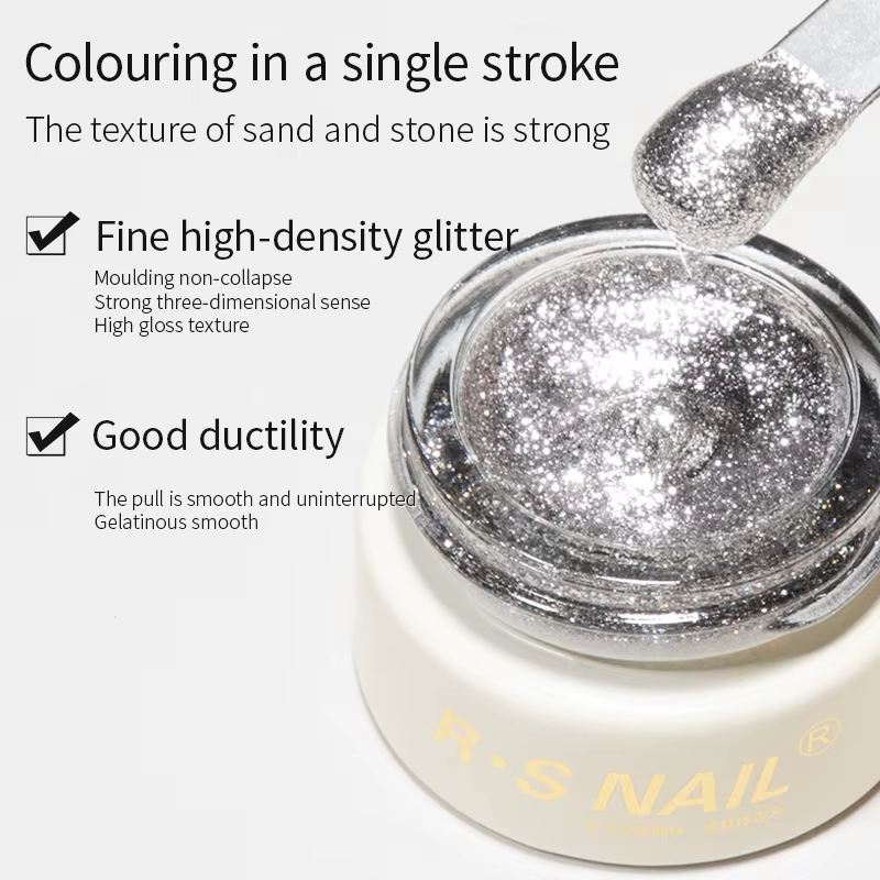 RS NAIL 8g Gel de peinture scintillant sans lingette Gel platine paillettes métallique doré argenté 