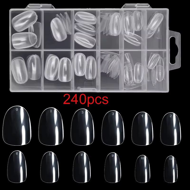240 faux ongles courts ovales, faux ongles courts en gel souple à couverture complète en forme d'ama