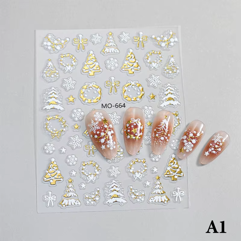 Autocollants pour Nail Art, flocon de neige, arbre de noël blanc, mignon, Style de noël, nœud rouge,