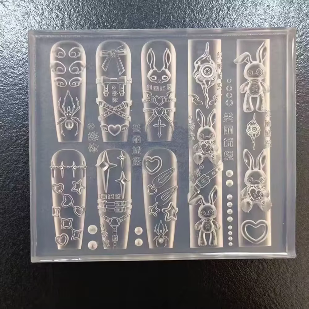Moule de manucure 3D pour breloques à faire soi-même, lapin Punk, moule à ongles, nœud drôle, cœur, 