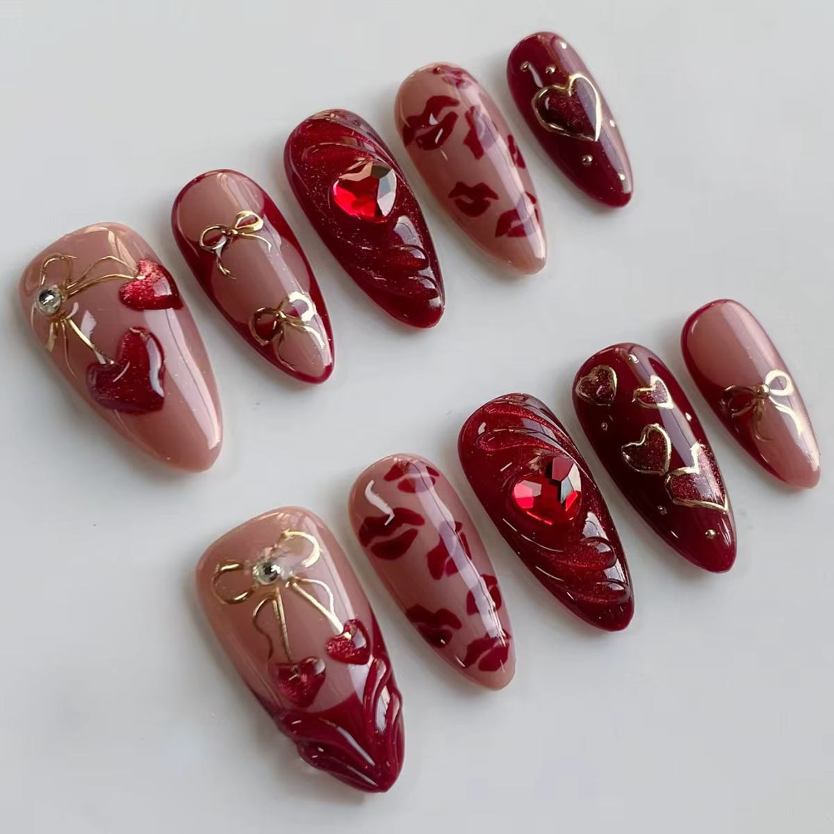 24 pièces dégradé rose amande faux ongles conseils portable oeil de chat tache conception ongles ens