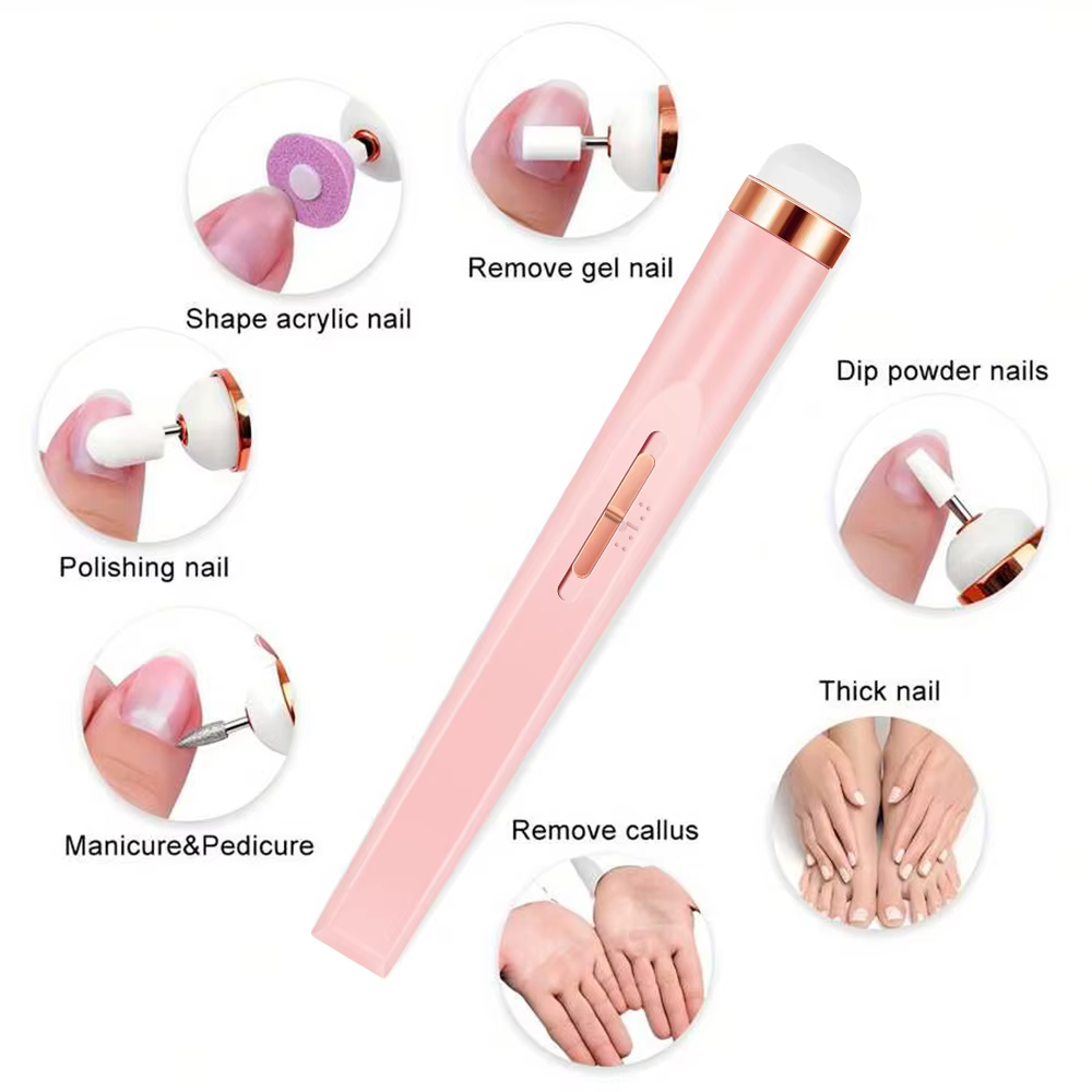 YIKOOLIN-Ensemble de limes à ongles portables, lumière LED réglable, 4 vitesses avec 12 mèches de fo