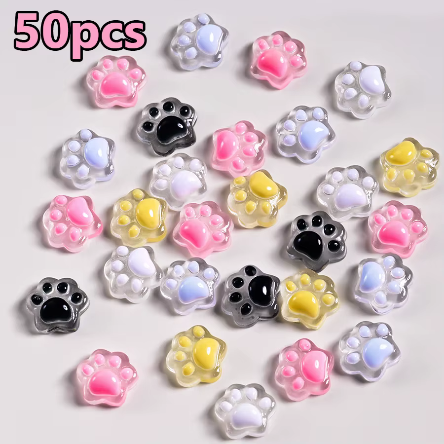 50 pièces de breloques lumineuses pour ongles en forme de pattes de chiot et de chat, décorations 3D