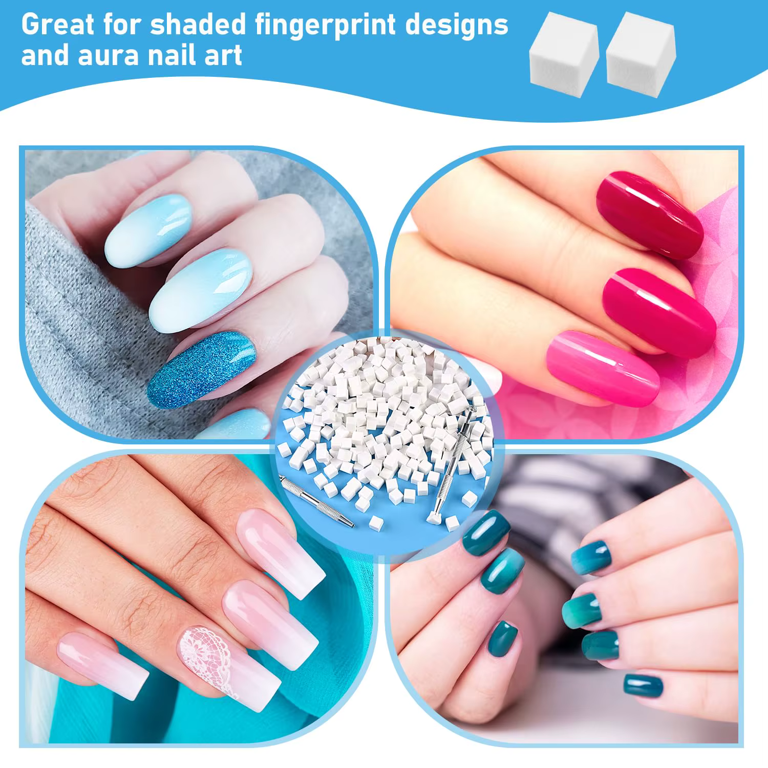 Éponges à Ongles Souples de 1cm pour Ombre N64.Brosse avec 2 Stylos de Grattage, Dégradé et Manucure