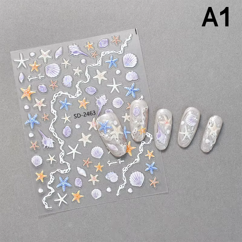 Autocollants pour ongles en coquillage d'étoile de mer, autocollants décoratifs mignons pour ongles,