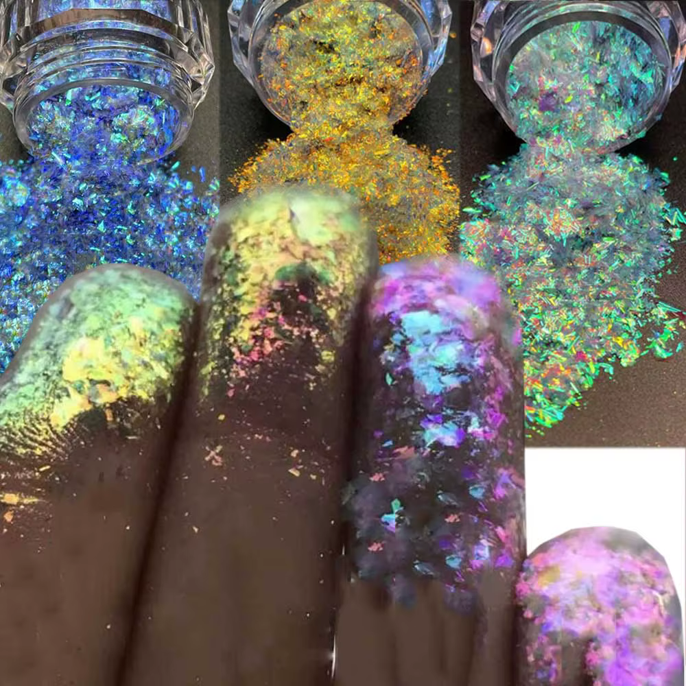 1 * ongles caméléon paillettes flocons multi-chromes holographiques poudre à ongles irisé vernis à o