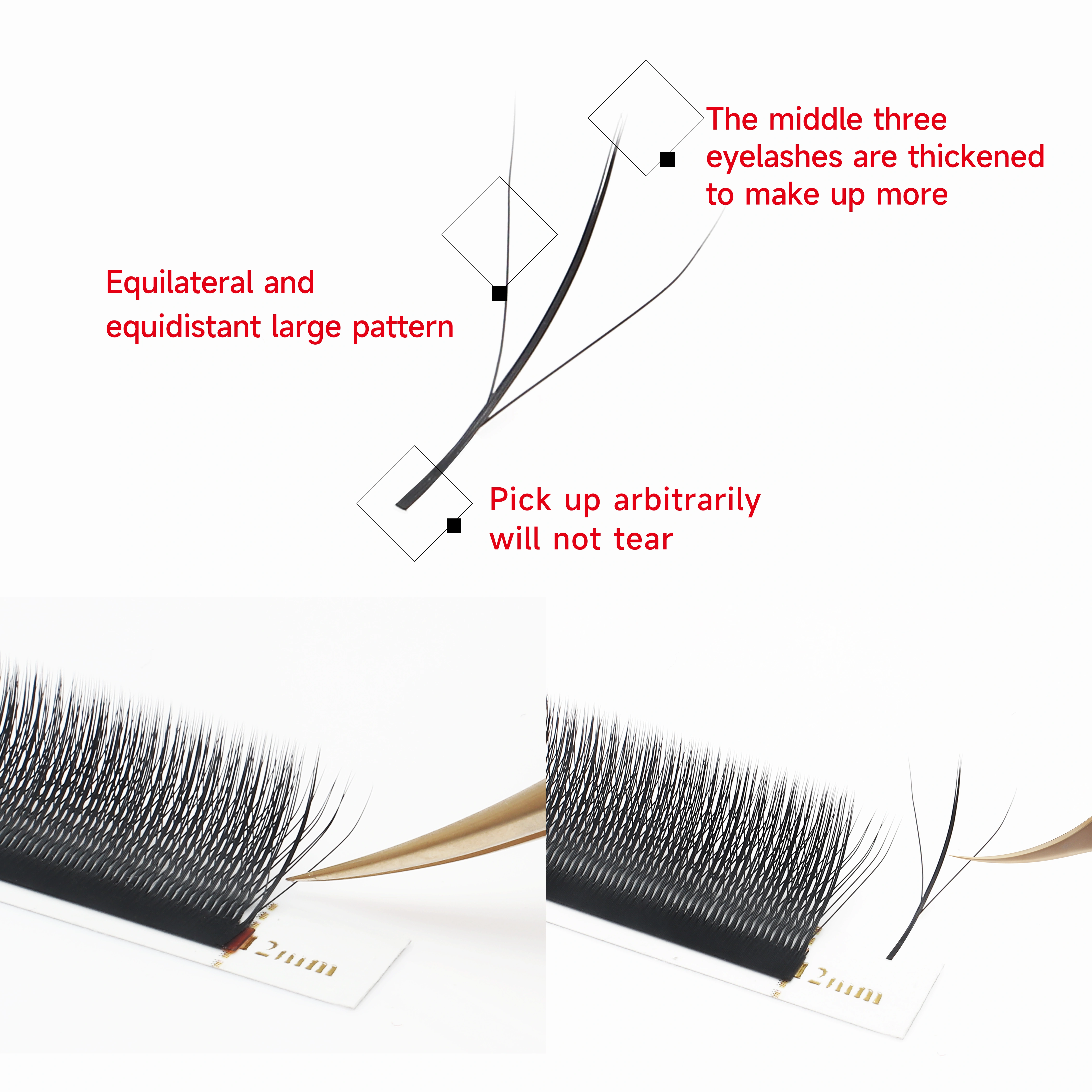 XIUSUZAKI 3D W trois cœurs Triple conseils cils W forme Extensions de cils Blister naturel préfabriq