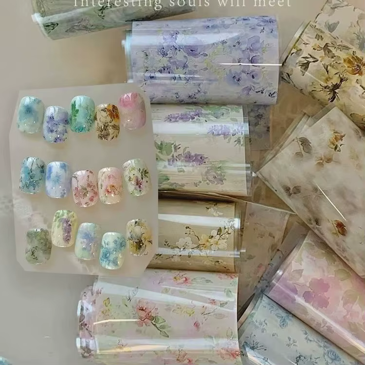 10 rouleaux à carreaux mille oiseaux arc étoiles feuilles à ongles papier de transfert Nail Art auto