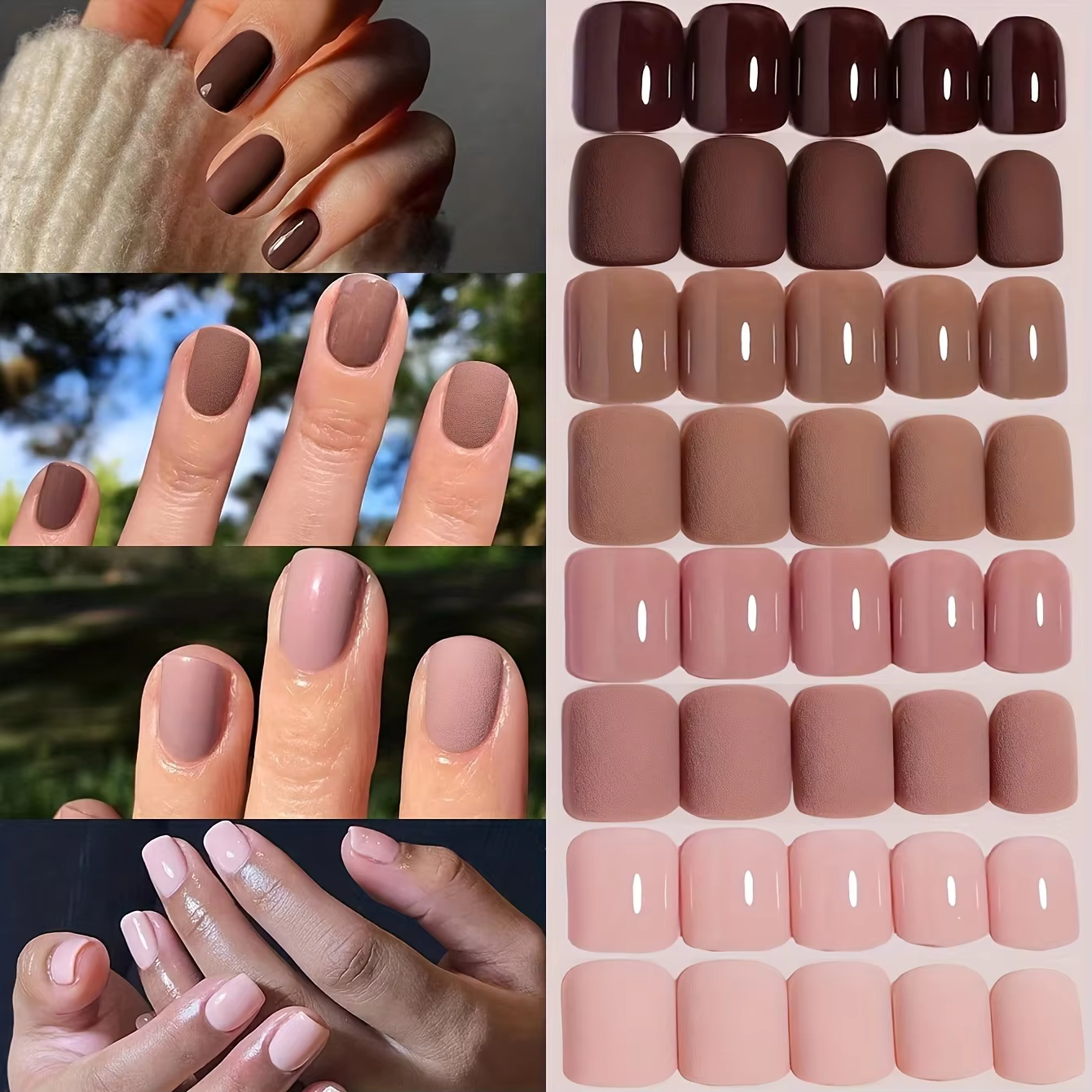 Ongles courts carrés en acrylique, 192 pièces, série de couleurs unies différentes, ongles simples e
