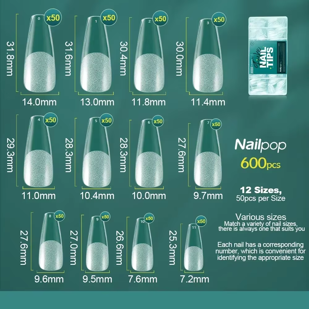 NAILPOP – faux ongles en Gel souple, 600 pièces, couverture complète, cercueil, amande, forme ovale,