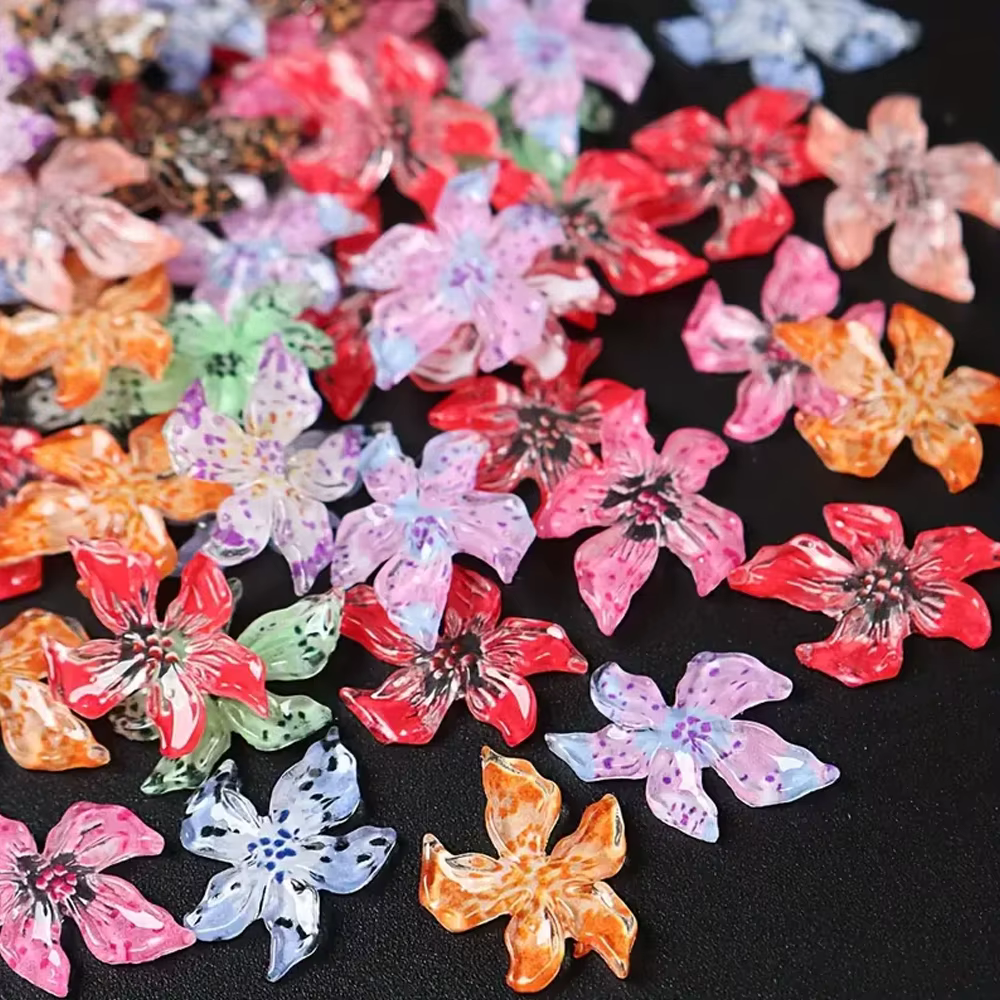 Décoration d'ongles mixte de fleurs hawaïennes, 60 pièces, dégradé 3D, fleur de cerisier, cristal, c