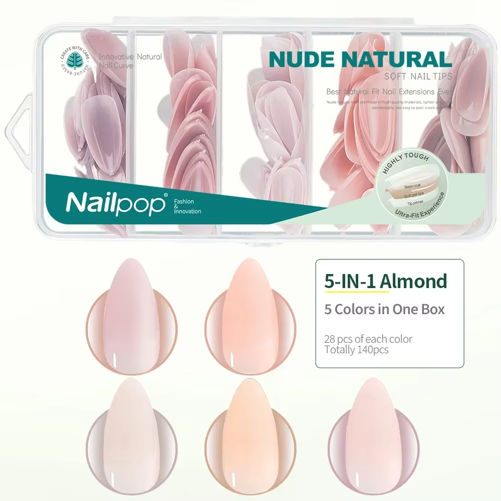 Nailpop 3-en-1 nu naturel doux ongles conseils ensemble 140 pièces tons de peau presse sur les ongle