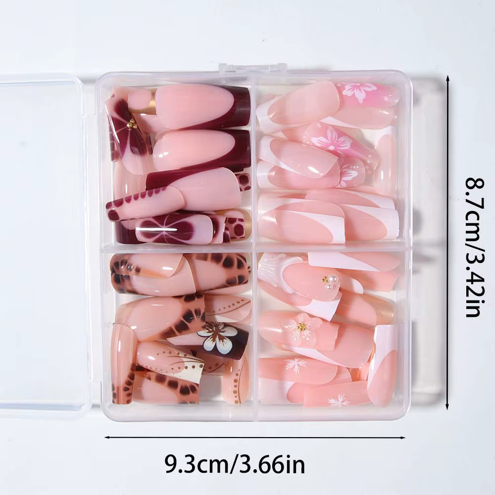 96 pièces (4 mélangées) Gelnail tridimensionnel 3D fait des ongles de fleurs avec fausse perle décor