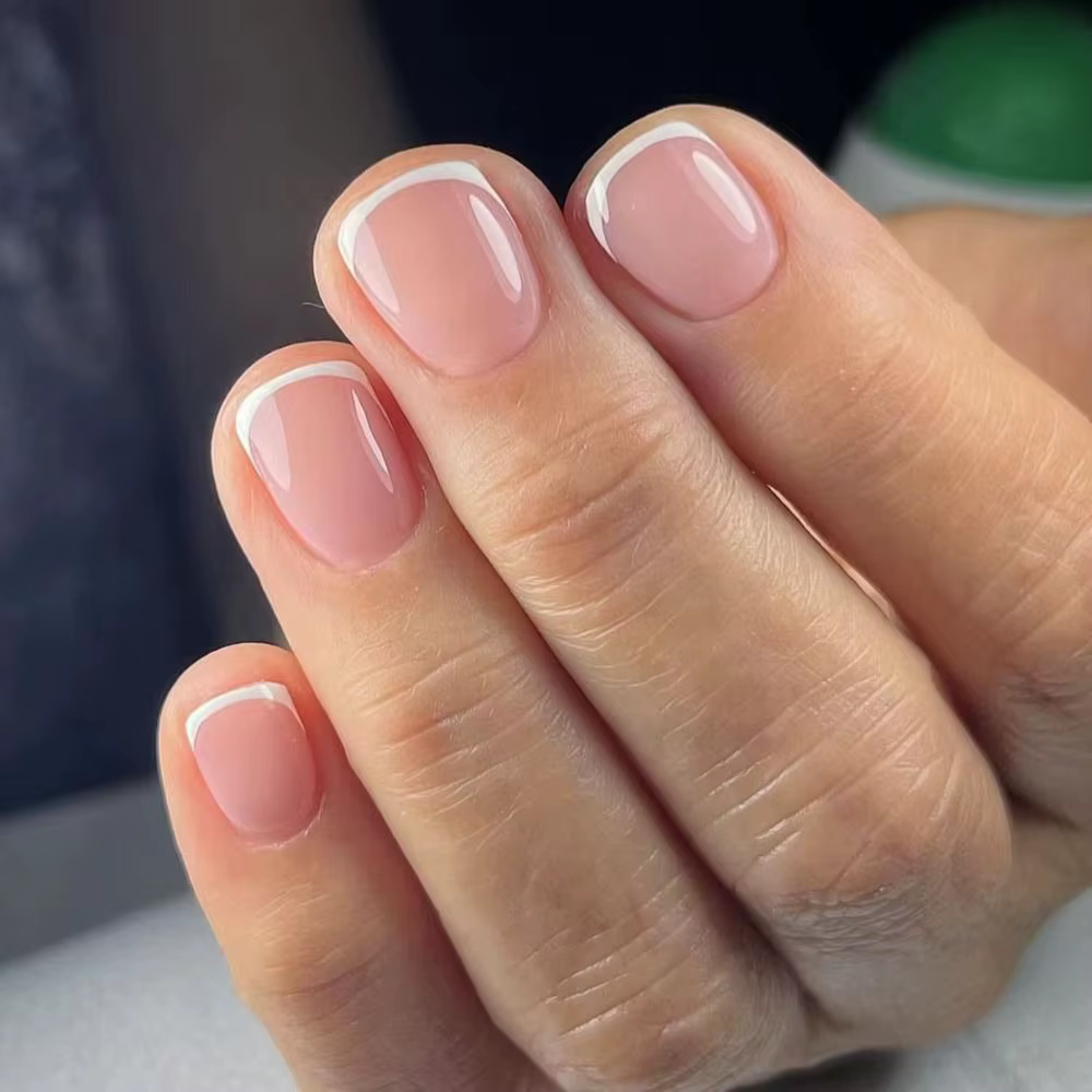 Faux ongles français dessin animé, 24 pièces, carré court, rose, escargot, couverture complète, poig