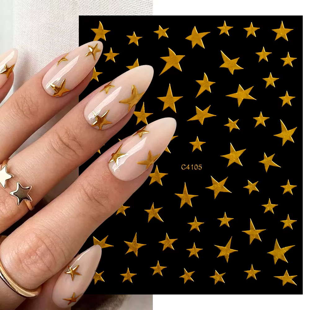 3D bronzant Laser argent étoile irrégulière décalcomanies pour ongles effet métallique argent pentag
